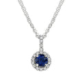 Classic Drop Pendant with Round Sapphire and Diamond Halo Design