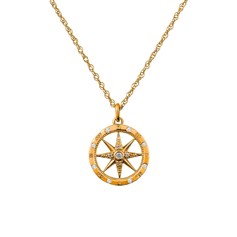 Windrose Style Round Diamond Compass Pendant