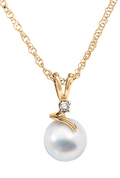 Modern Akoya Cultured Pearl and Round Diamond Pendant