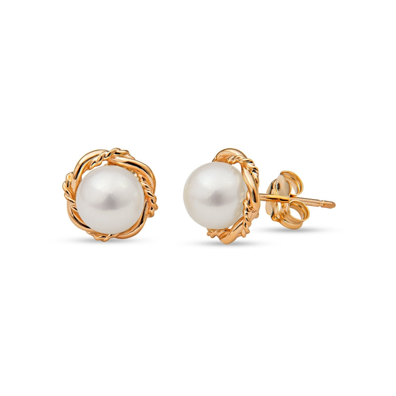 Elegant Round Sapphire Earrings with 4 Diamond Points