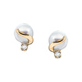 Modern Akoya Cultured Pearl and Round Diamond Earrings