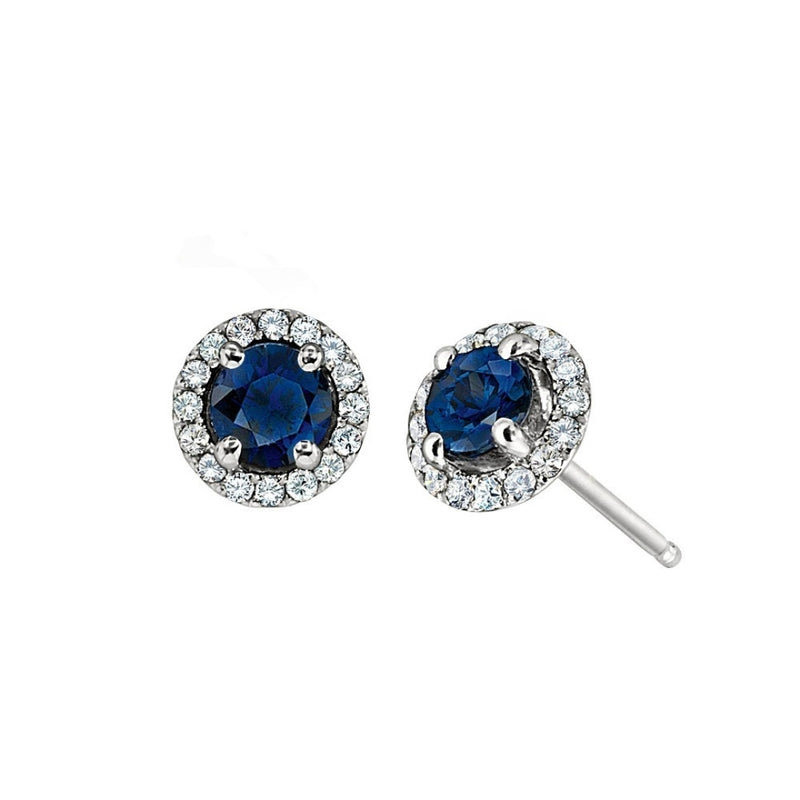 Romantic Round Sapphire and Diamond Halo Earrings