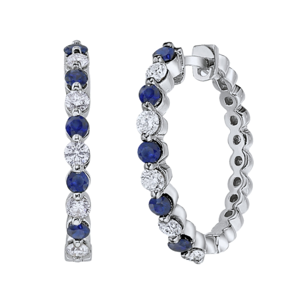 Classic Sapphire and Diamond Hoop Earrings