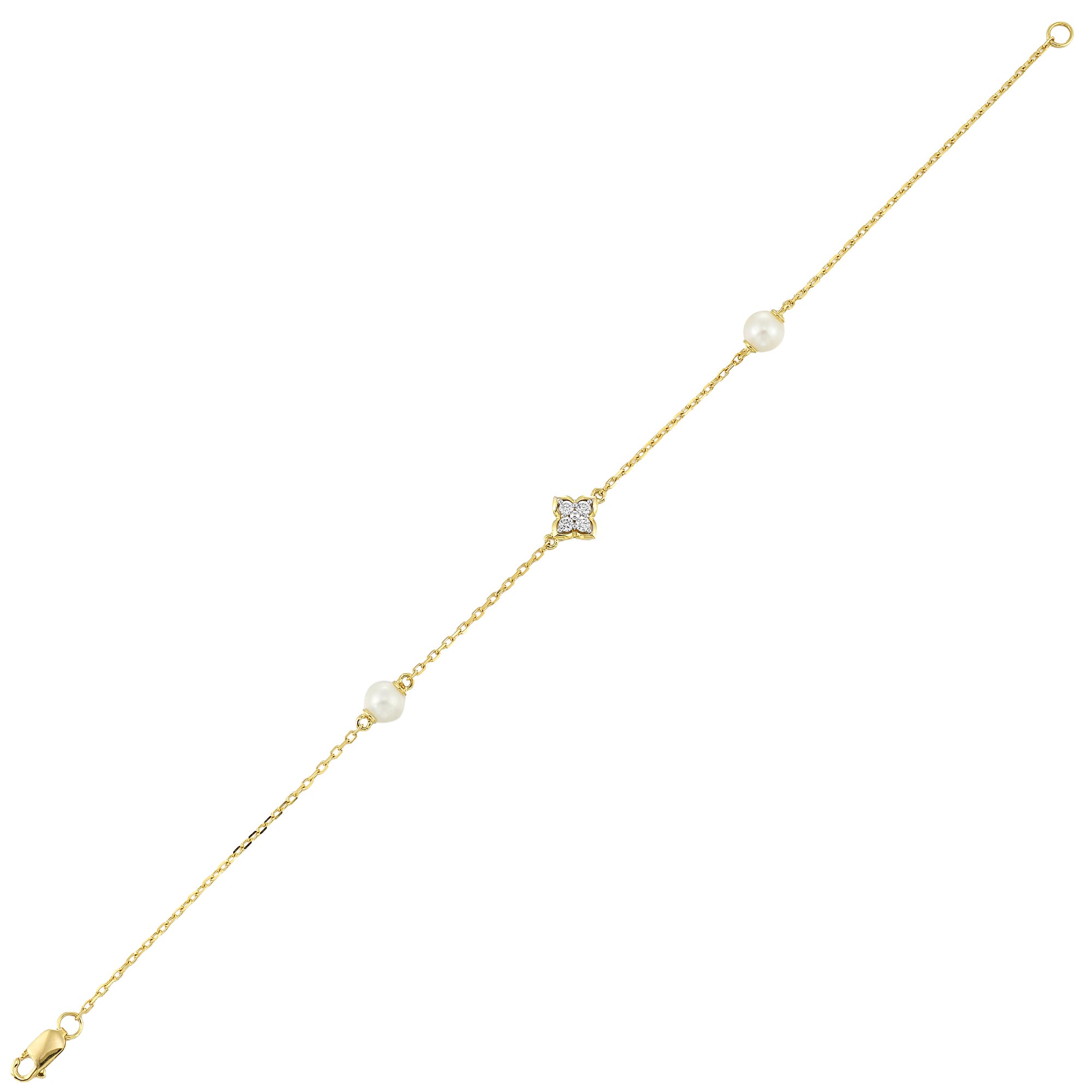 14Kt Yellow Gold Diamond 1/12Ctw & Pearl Bracelet - BC10524-4YCPL