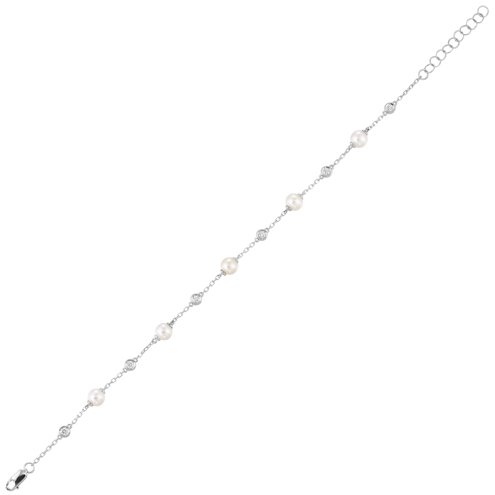 14Kt White Gold Diamond 1/5Ctw & Pearl Bracelet - BC10546-4WCPL