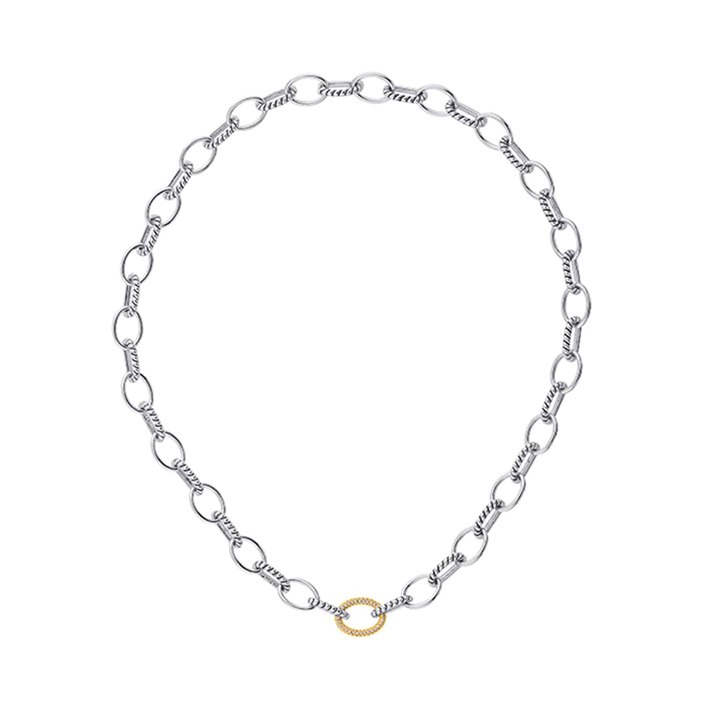 Gold Silver White Yellow Diamond 1/10Ctw Necklace - NK10229-SS4YB