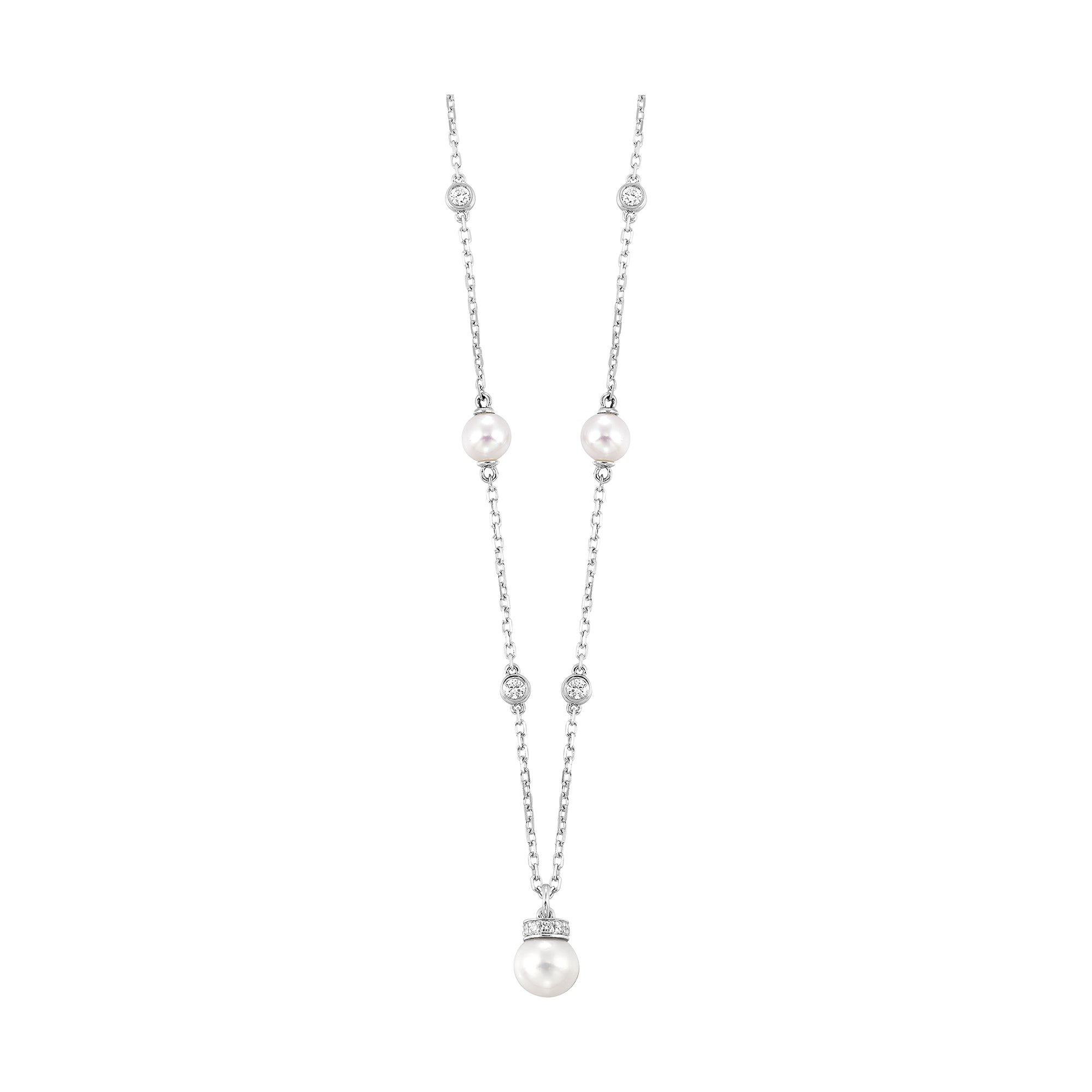 14Kt White Gold Diamond 1/4Ctw & Pearl Necklace - NK10579-4WCPL