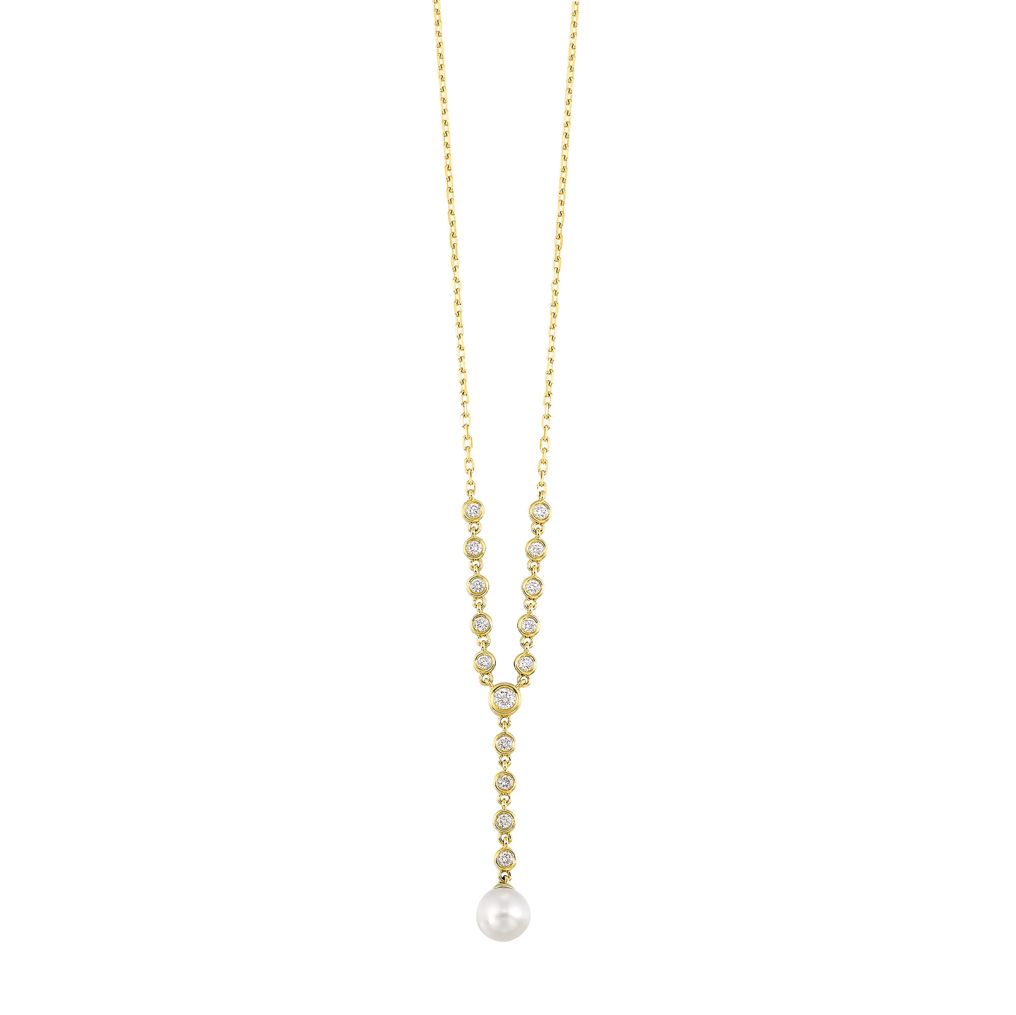 14Kt Yellow Gold Diamond 1/3Ctw & Pearl Necklace - NK10580-4YCPL
