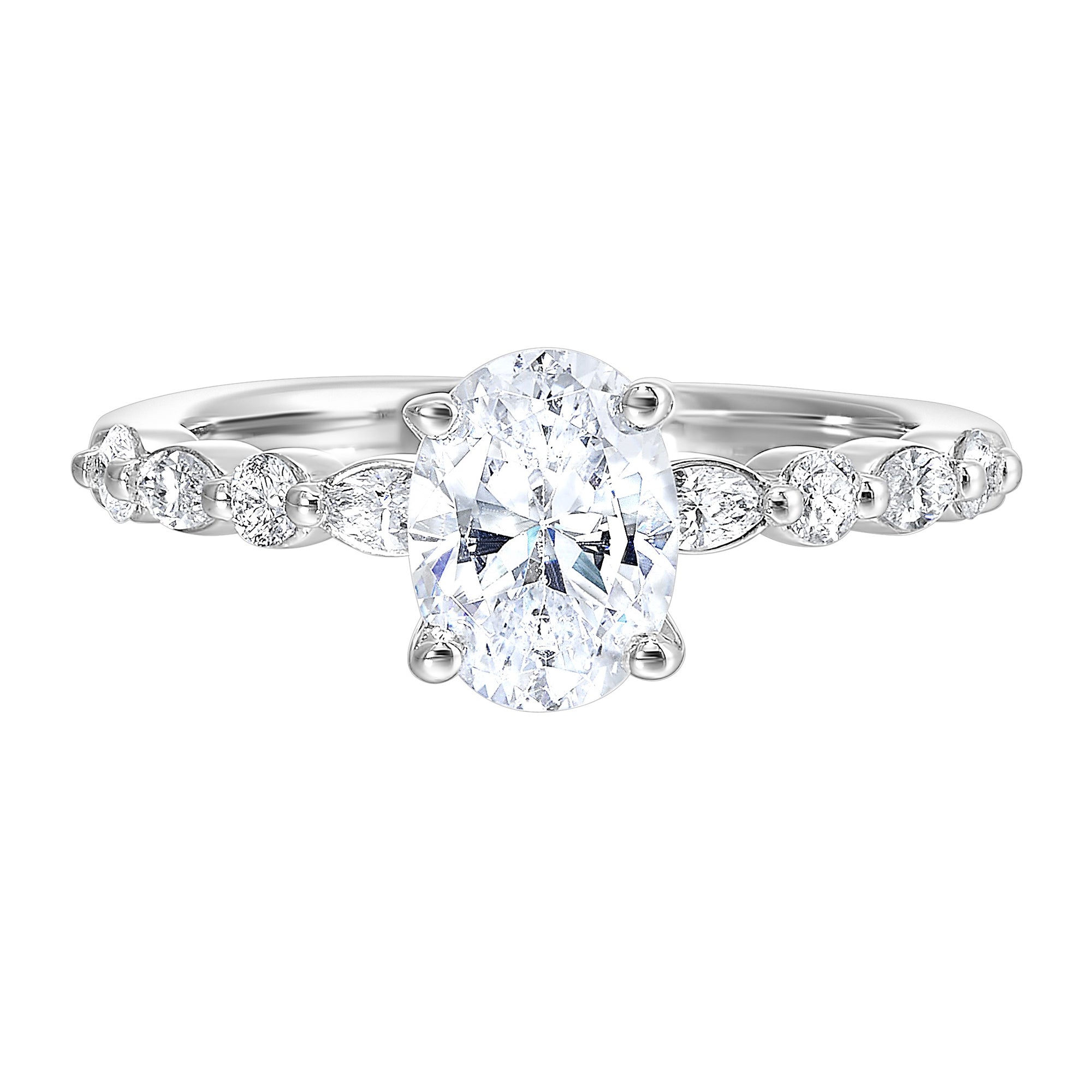 14Kt White Semi Mount 1/3Ctw For 2Ct Oval Center - W0761ON200SM-4WB