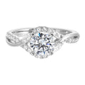 A nature inspired twist on the classic three stone ring. This ring features interwined look with play of pave diamonds and metal. - W1772RN100SM-4WB