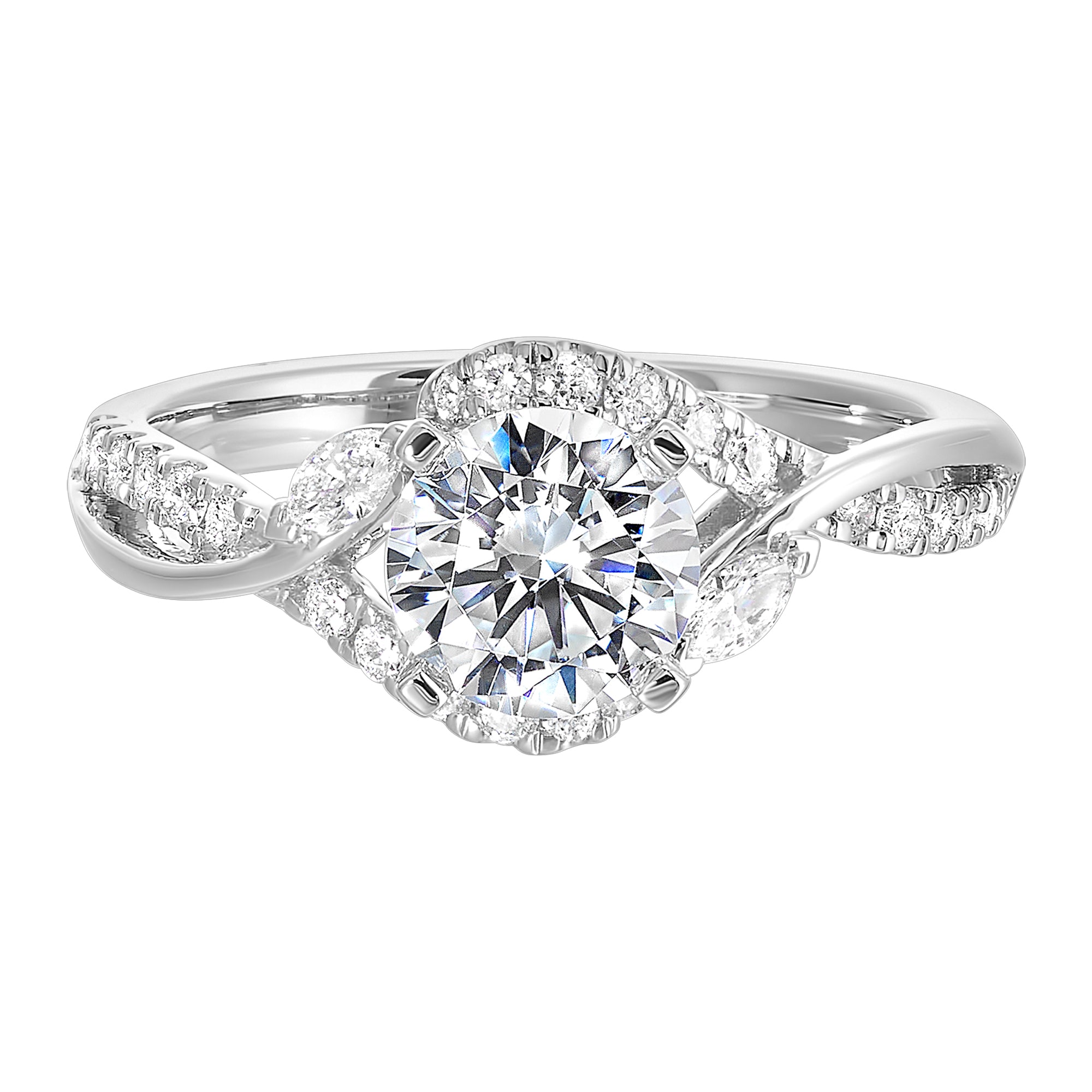 A nature inspired twist on the classic three stone ring. This ring features interwined look with play of pave diamonds and metal. - W1772RN100SM-4WB