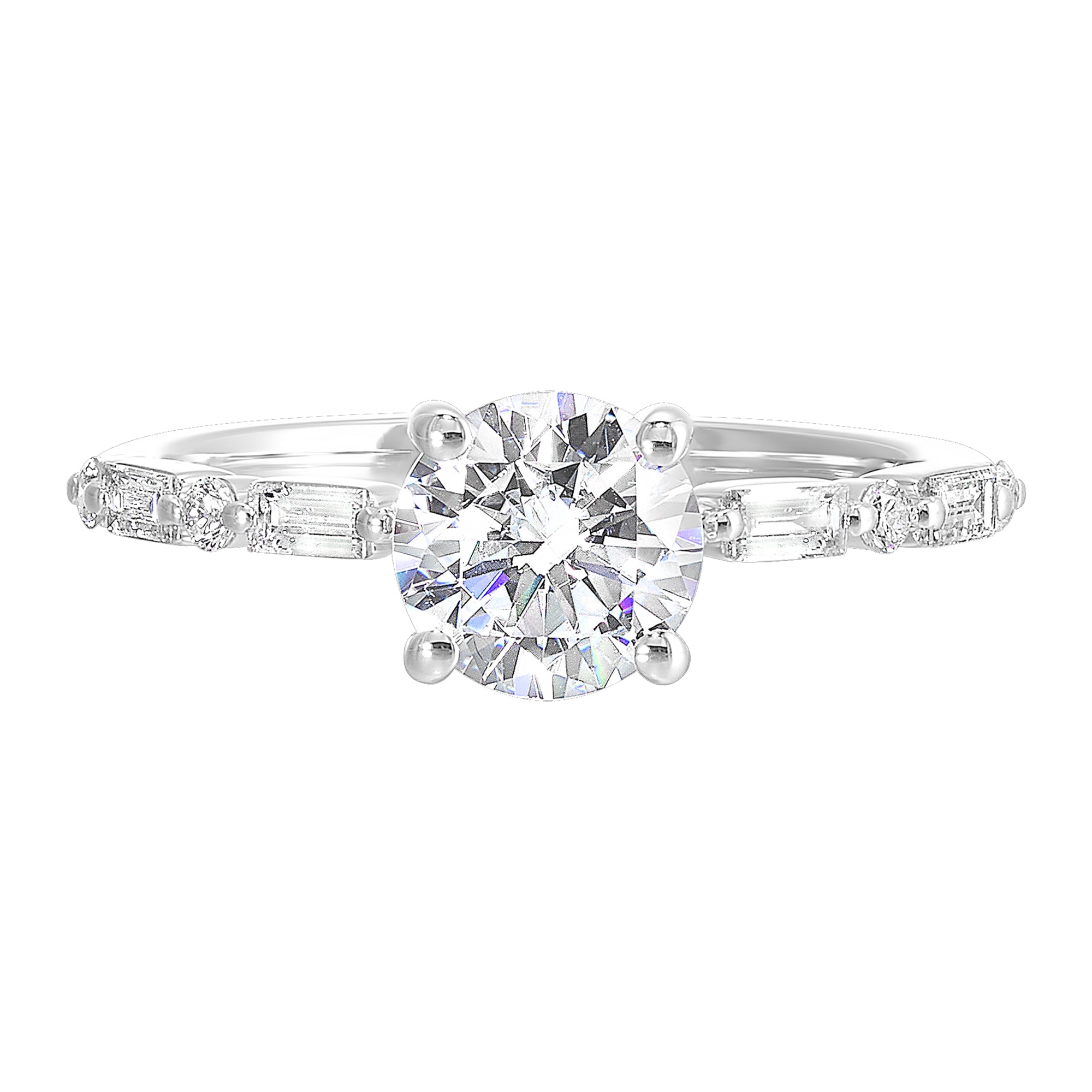 Fancy designed solitaire diamond ring with baugette and round shank details symbolizes everlasting love. - W2931RN100SM-4WB