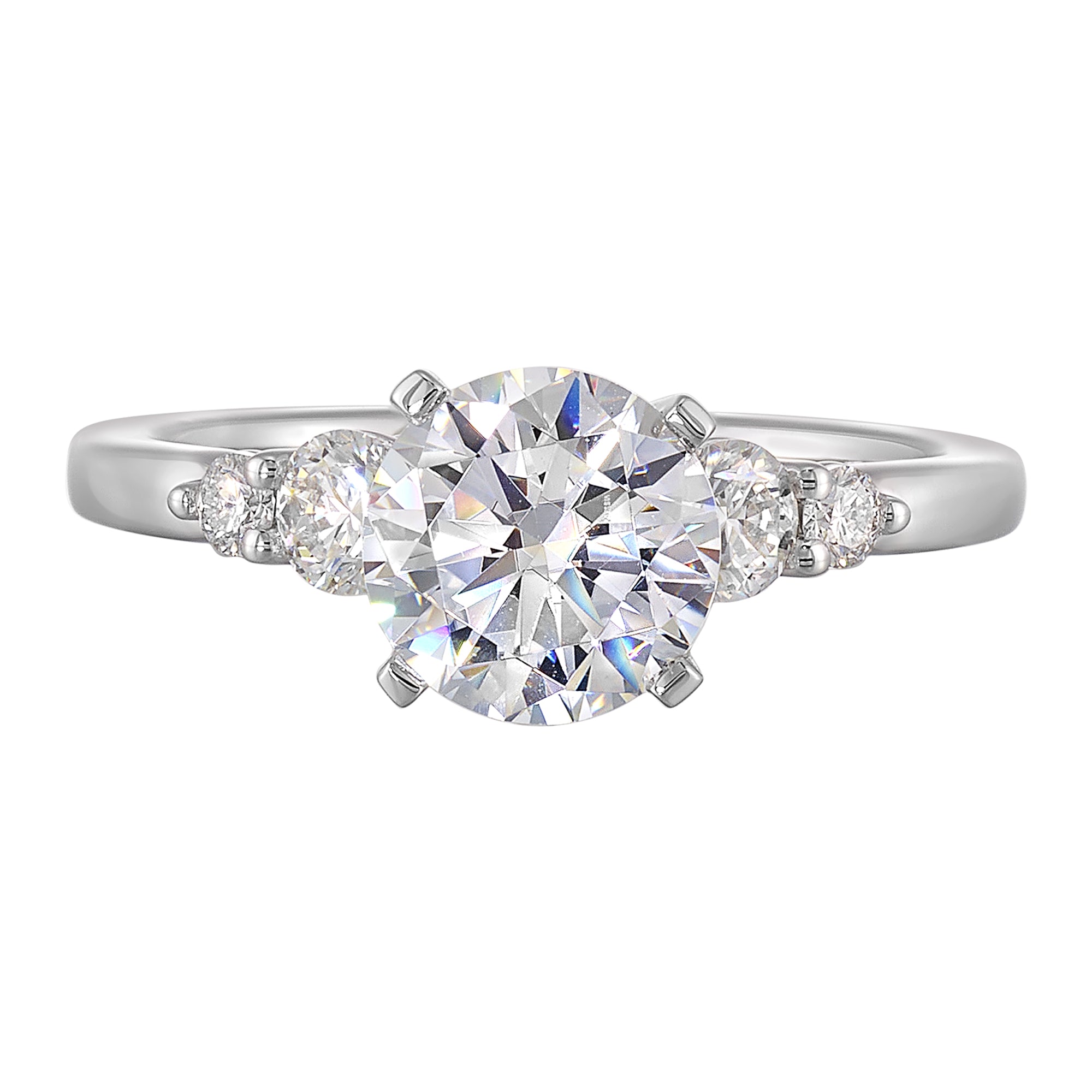 Five times diamonds for five times sparkles. A classic, lustrous band completes the look of this five stone engagement ring. - W3011RN100SM-4WB