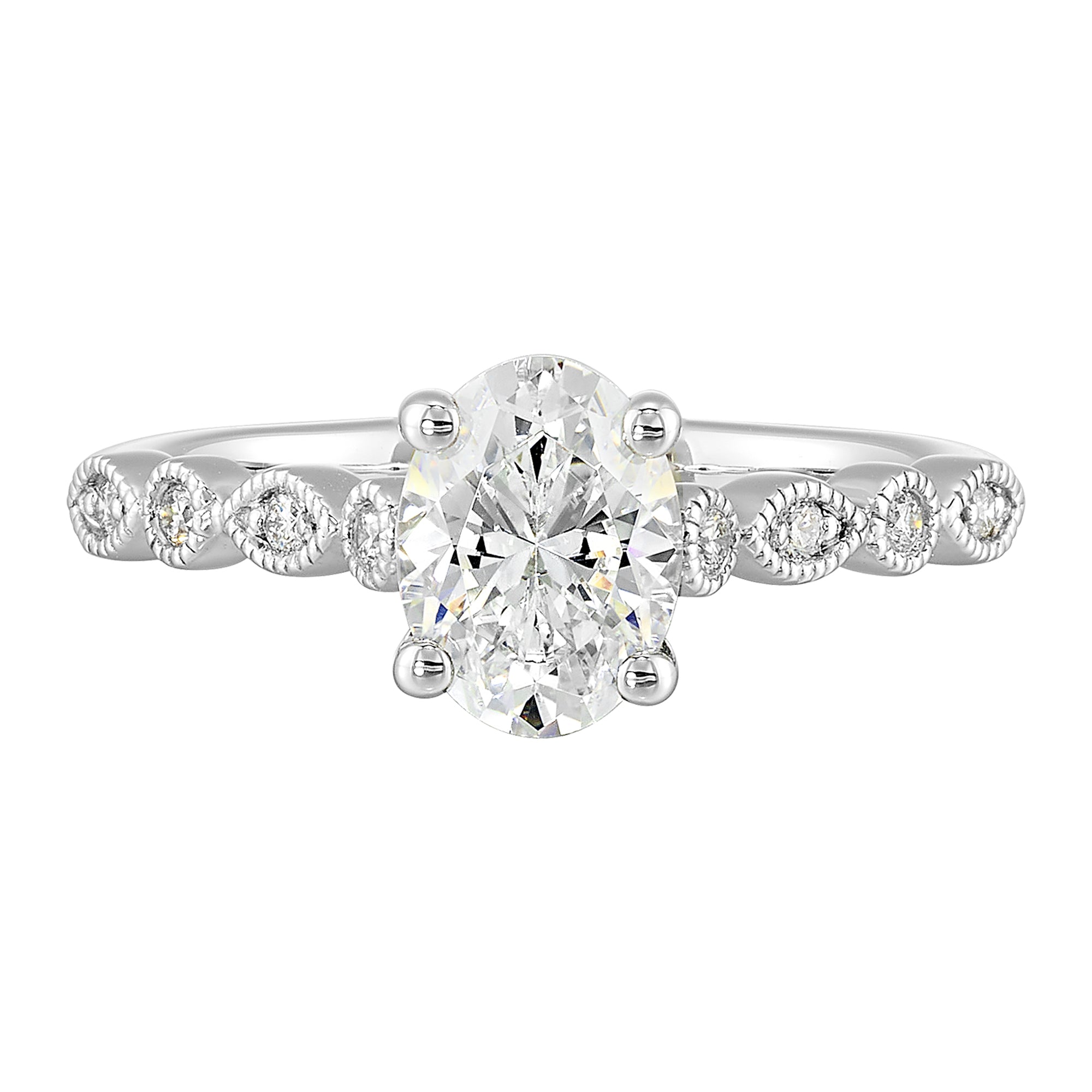 14Kt White Semi Mount 1/10Ctw For 1Ctw Oval Center - W3921ON100SM-4WA