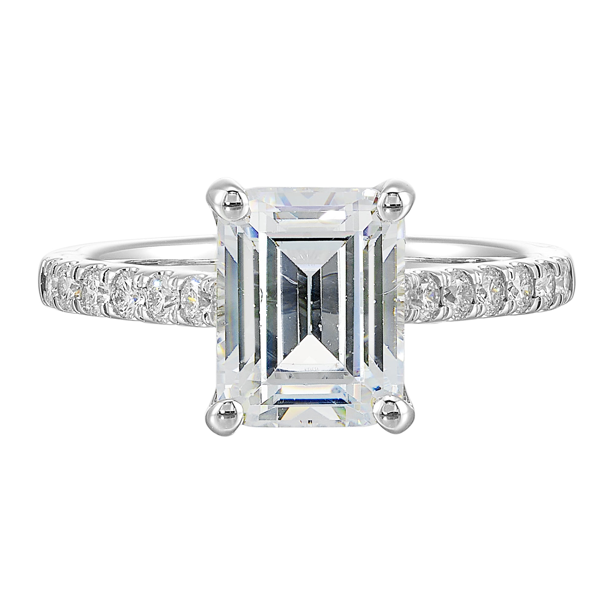 14Kt White Semi Mount 1/2Ctw For 3Ctw Emerald Cut Center - W4161EN300SM-4WB