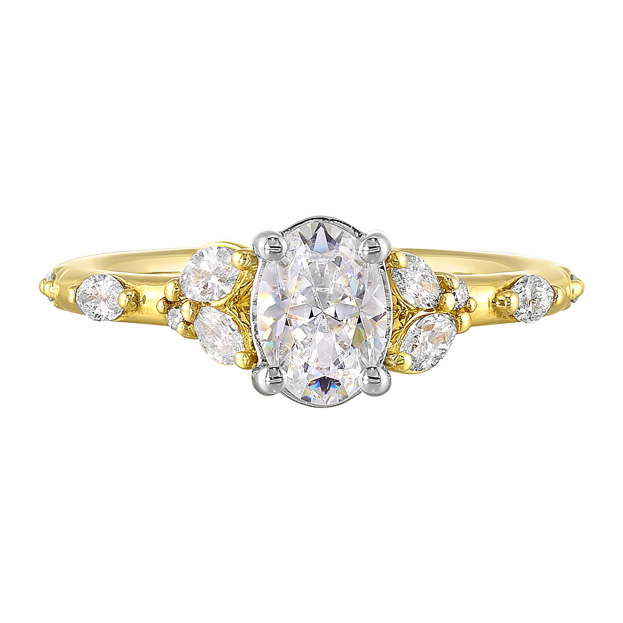 14Kt White Yellow Semi Mount 1/2Ctw For 2Ct Oval Center - W6511ON200SM-4YWB