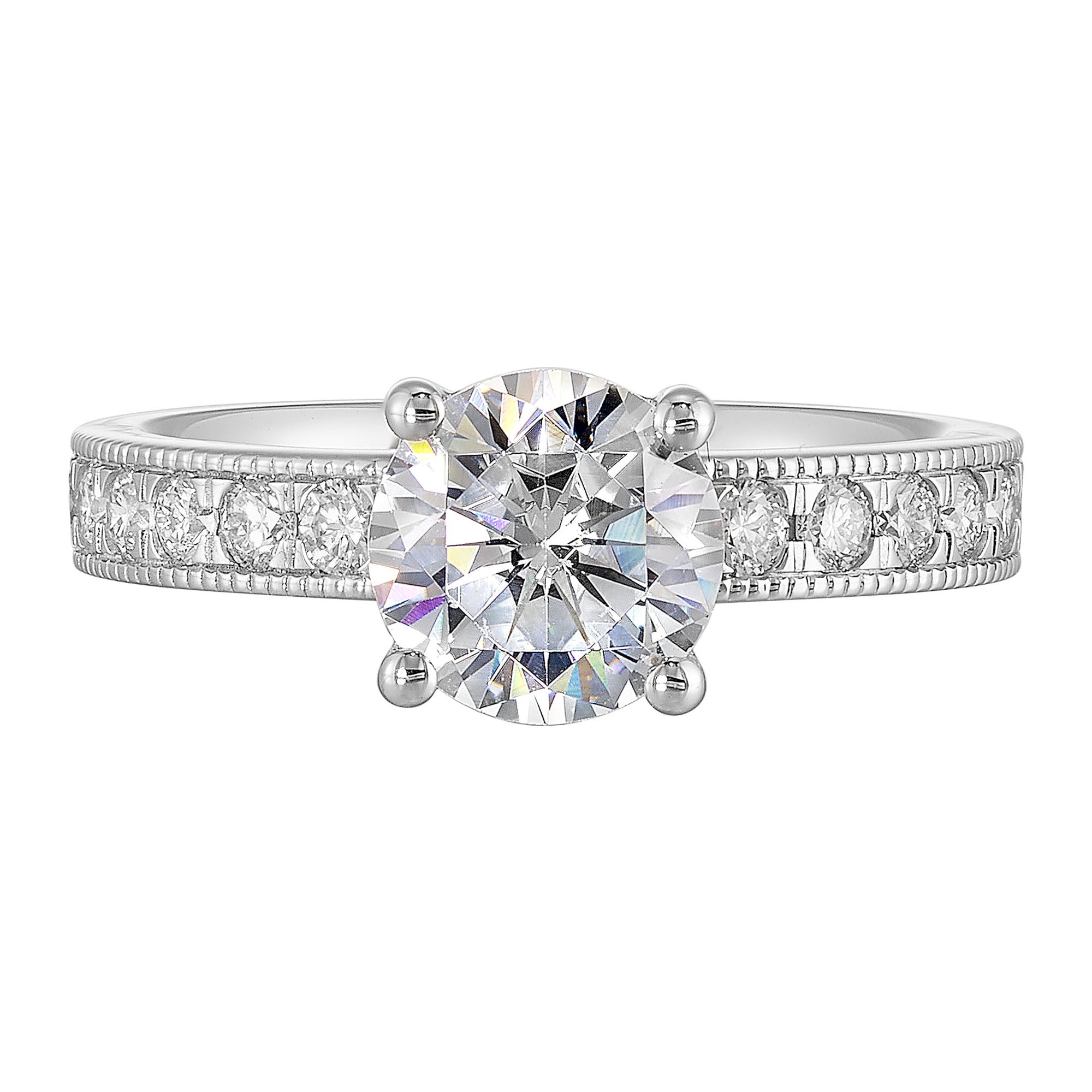 14Kt White Semi Mount 3/8Ctw For 1 1/2Ct Round Center - W6581RN150SM-4WB