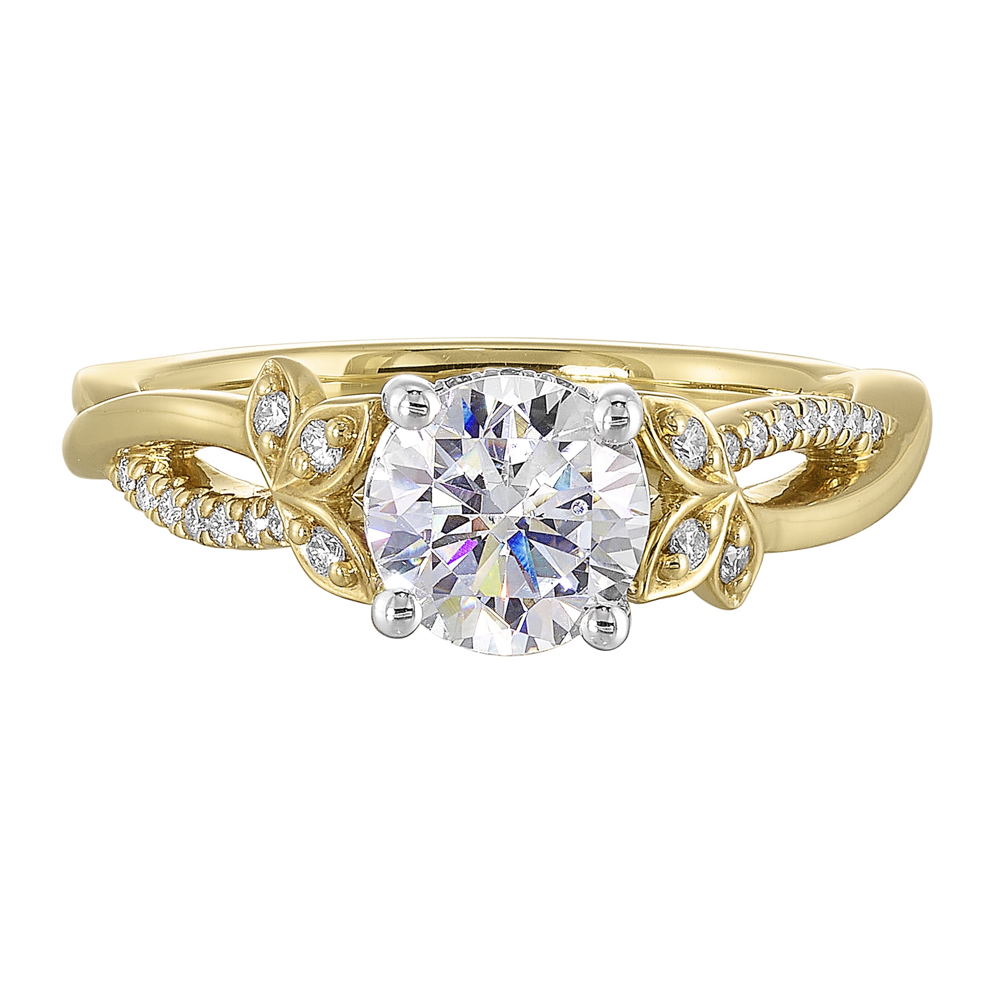 14Kt White Yellow Semi Mount 1/8Ctw For 1Ct Round Center - W6702RN100SM-4YWB