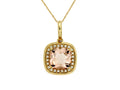 14K Gold Blush Morganite Diamond Halo Pendant