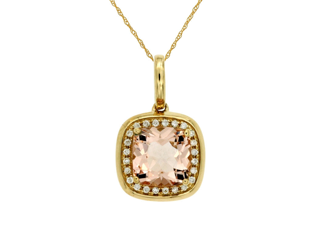 14K Gold Blush Morganite Diamond Halo Pendant