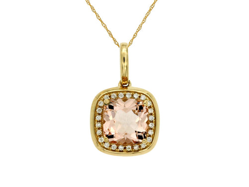 14K Gold Blush Morganite Diamond Halo Pendant