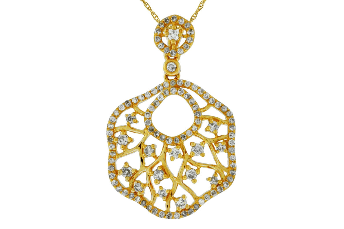 14K Yellow Gold Diamond Openwork Statement Pendant