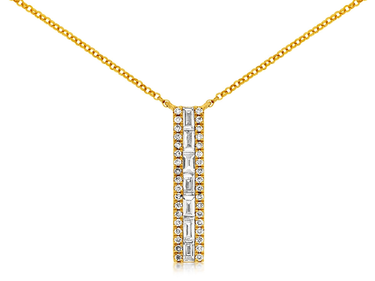 14K Yellow Gold Diamond Bar Drop Necklace 0.44CTW