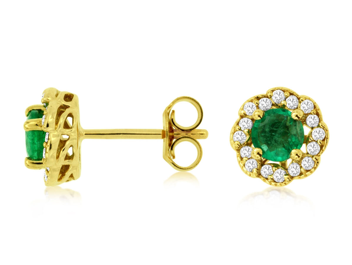 Vibrant Emerald & Diamond 14K Gold Halo Studs