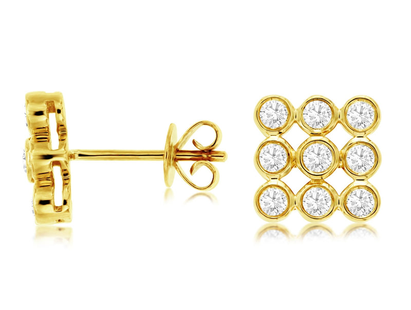 Square Bezel Set Diamond Earrings