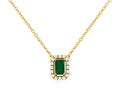 14K Yellow Gold Emerald Diamond Halo Necklace