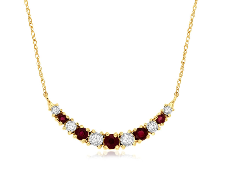 Luxury 14K Gold Ruby & Diamond Curved Necklace