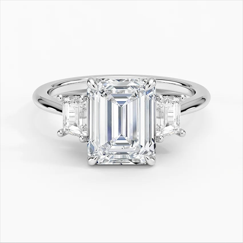 2ct Emerald & Trapeze Lab Grown 3-Stone Ring