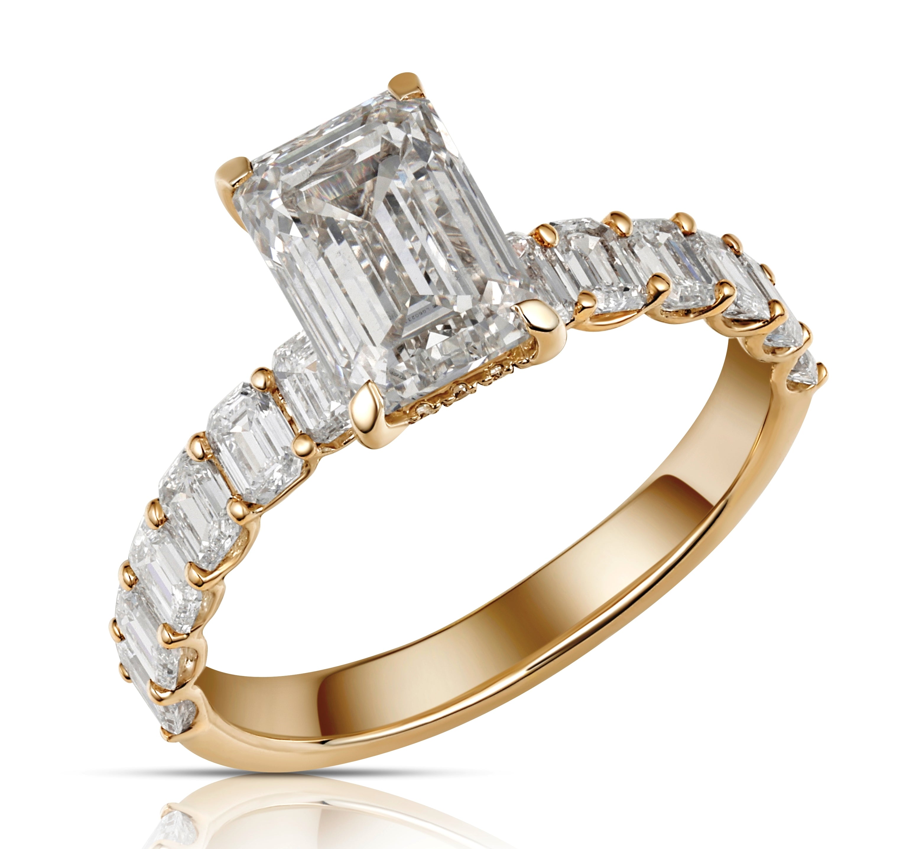 3.19 CTW Emerald E VS1 Lab Diamond Gold Ring