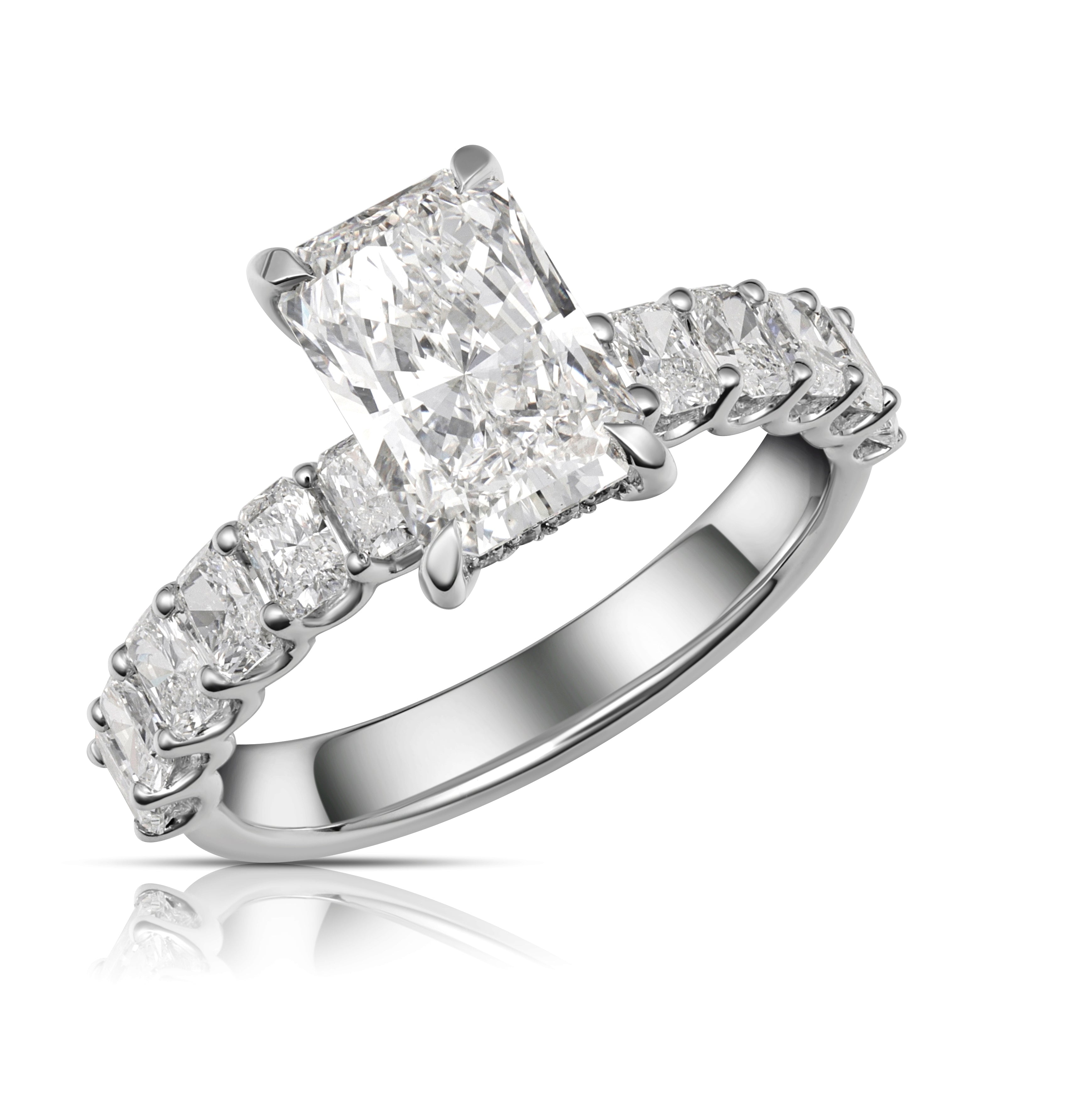 2.00ct Radiant Lab Grown Diamond 3.39ctw 14KW Ring