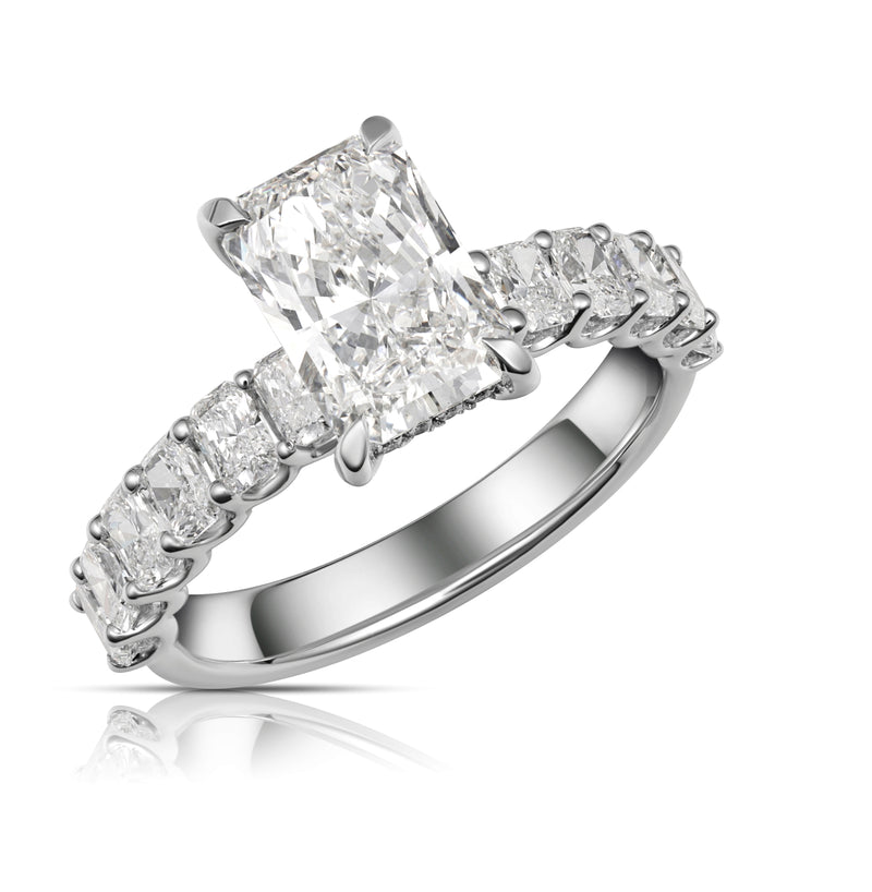2.00ct Radiant Lab Grown Diamond 3.39ctw 14KW Ring