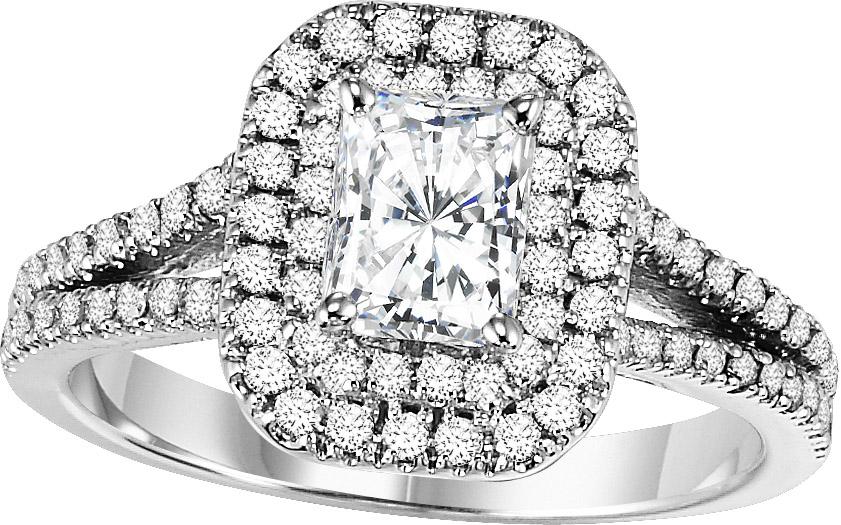 1.45 CTW Radiant Cut Halo Diamond Engagement Ring