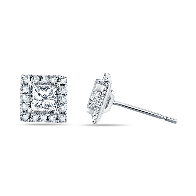 1/2 carat Princess Halo earrings