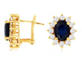 14K Yellow Gold Sapphire Diamond Halo Earrings