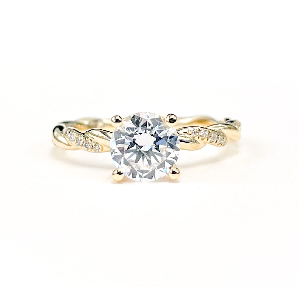 Half Pave Diamond Twisted Shank Engagement Ring