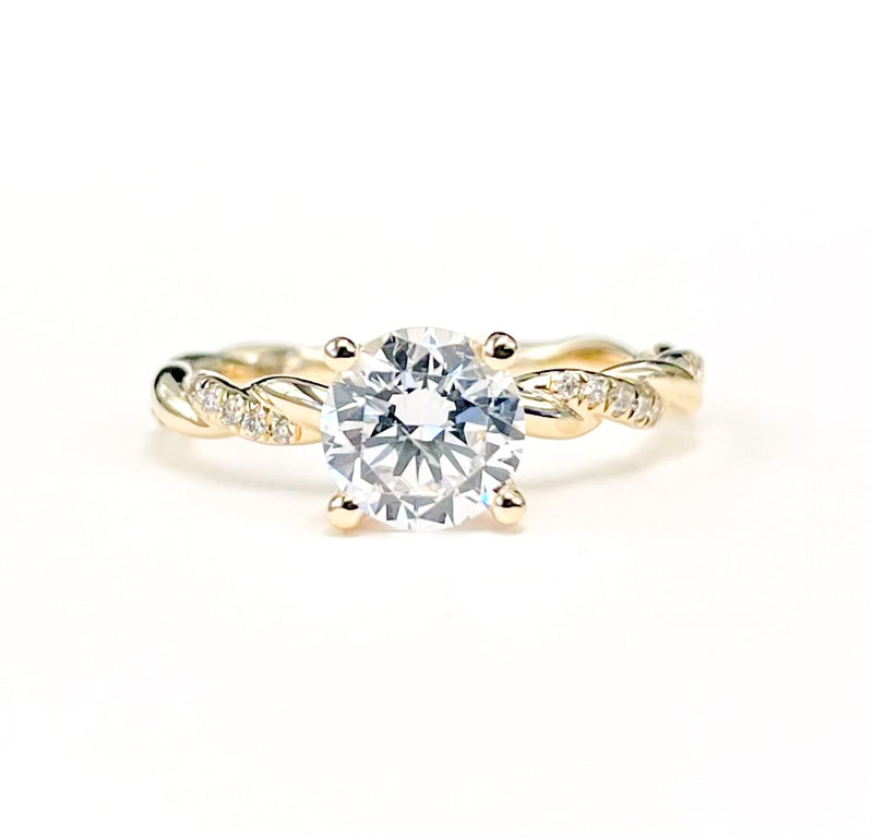 Half Pave Diamond Twisted Shank Engagement Ring