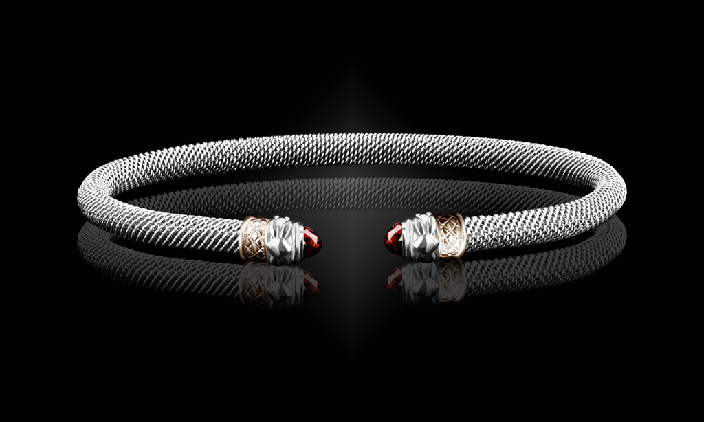Sterling Silver 14k YG Garnet Cuff Bracelet