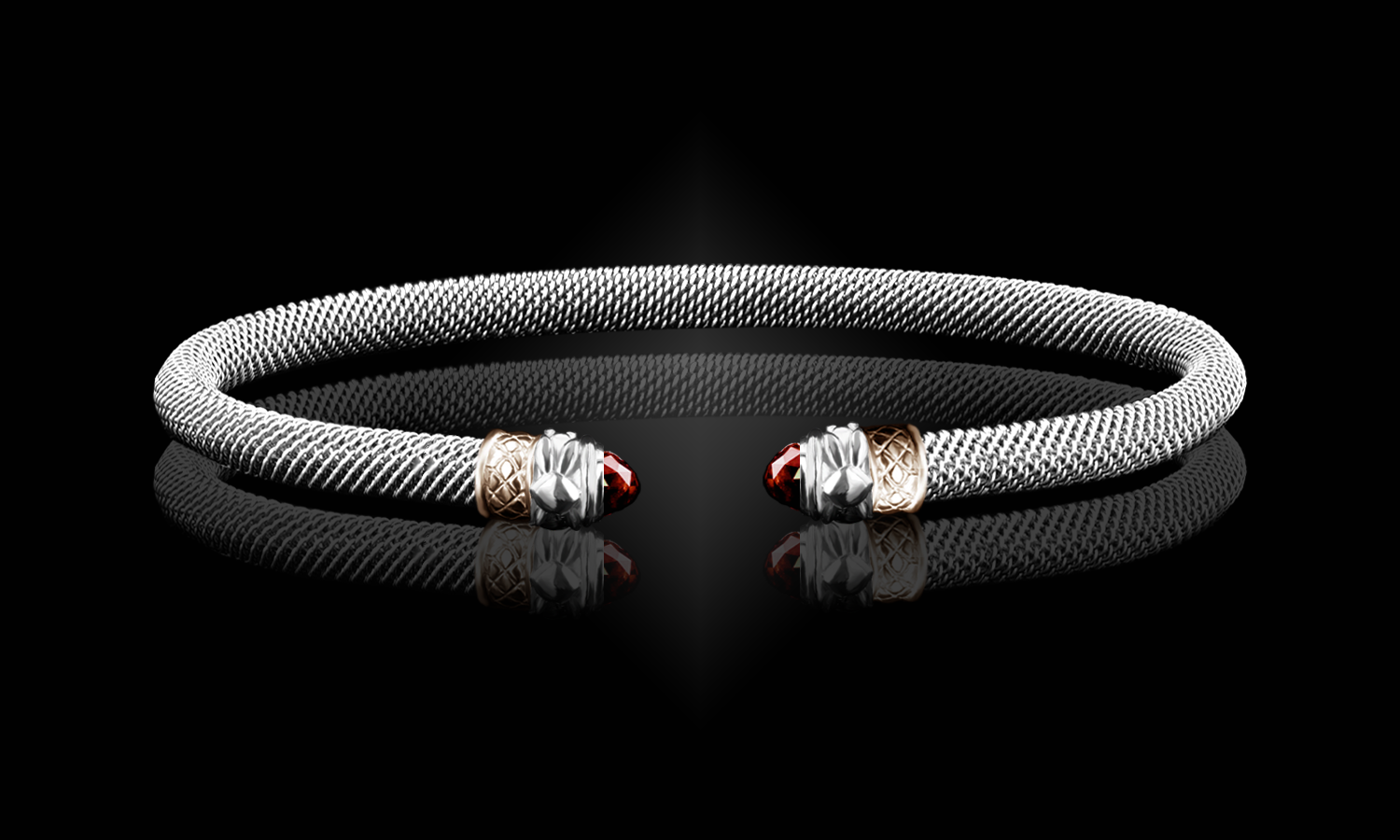 Sterling Silver 14k YG Garnet Cuff Bracelet