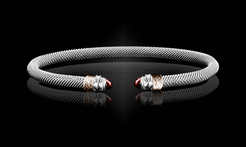 Sterling Silver 14k YG Garnet Cuff Bracelet