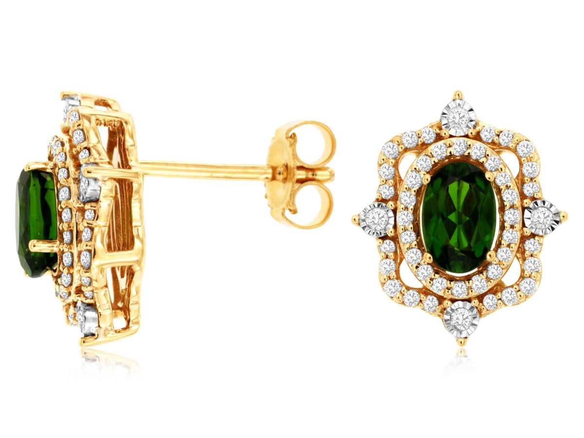 14K Yellow Gold Russalite Diamond Halo Studs