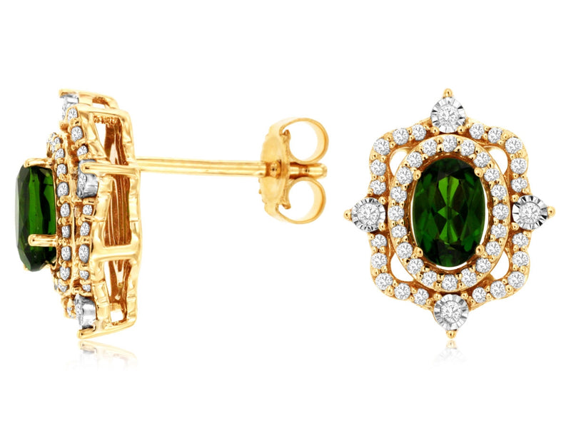 14K Yellow Gold Russalite Diamond Halo Studs