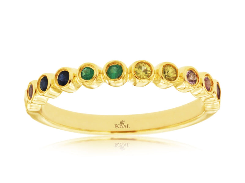 Vibrant 14K YG Sapphire Multi Spectrum Color Ring