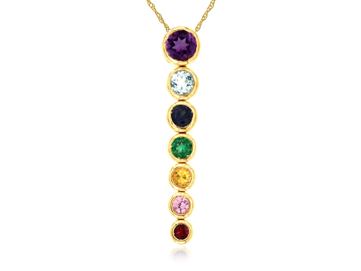14K Gold Multi Sapphire Drop Pendant
