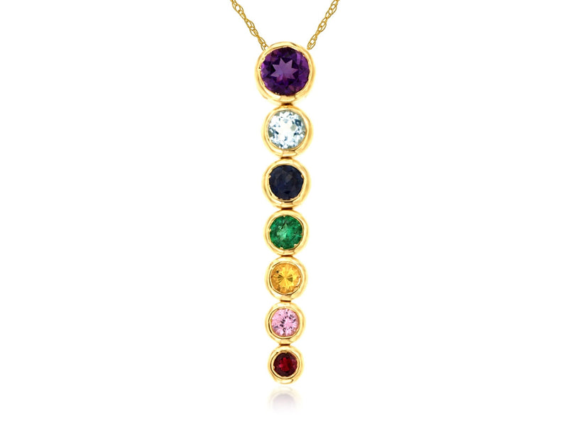 14K Gold Multi Sapphire Drop Pendant