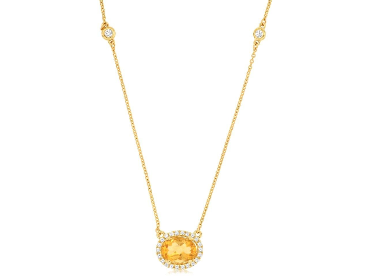 Exquisite 14K Gold Citrine Diamond Pendant