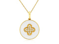 14K Gold Diamond Clover White Enamel Necklace